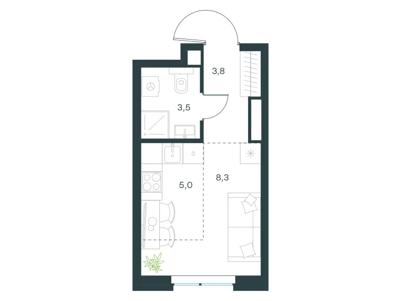 Студия 20.6 м²