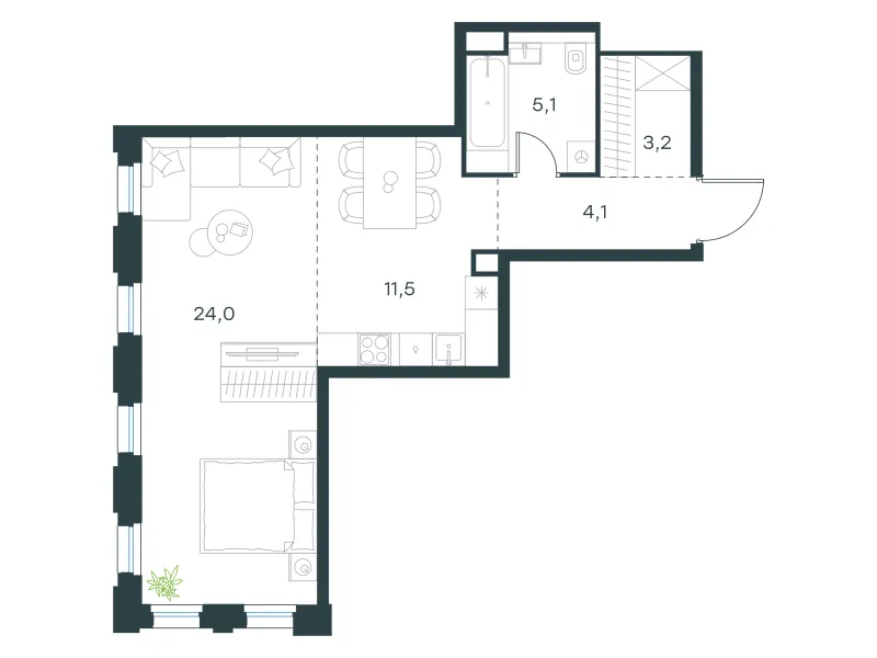 1-комн. 47.9 м²