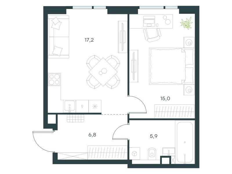 1-комн. 44.9 м²