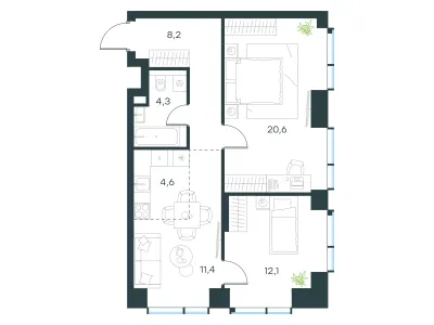61,2 м² — планировка