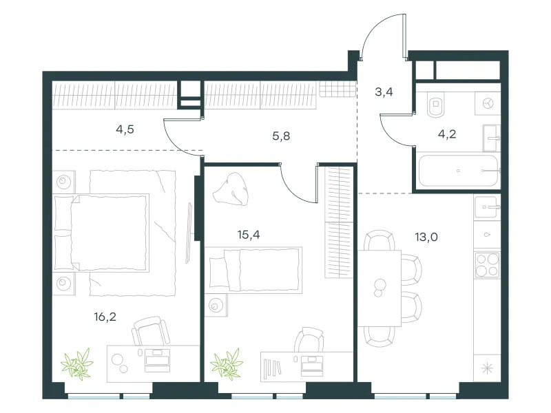 2-комн. 62.5 м²