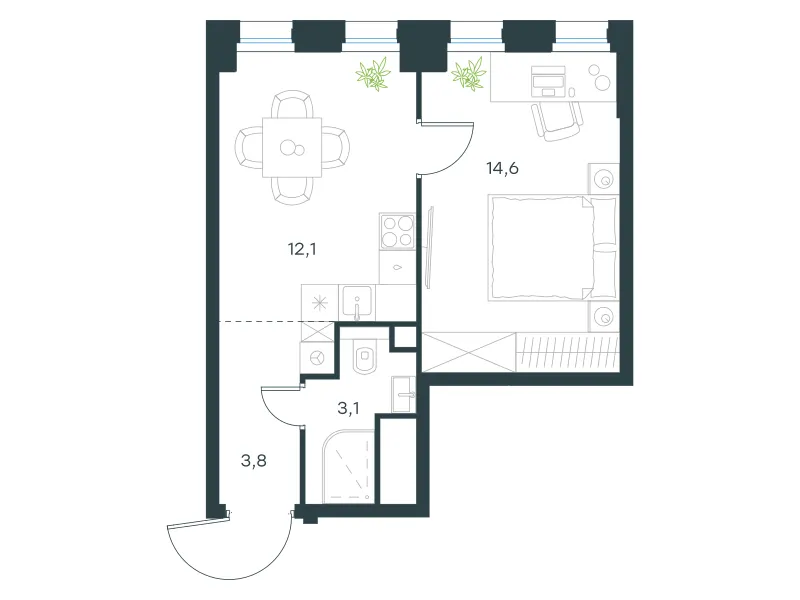 1-комн. 33.6 м²