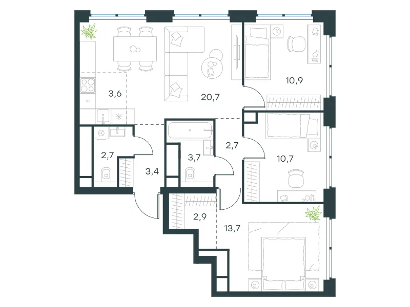 4-комн. 75 м²