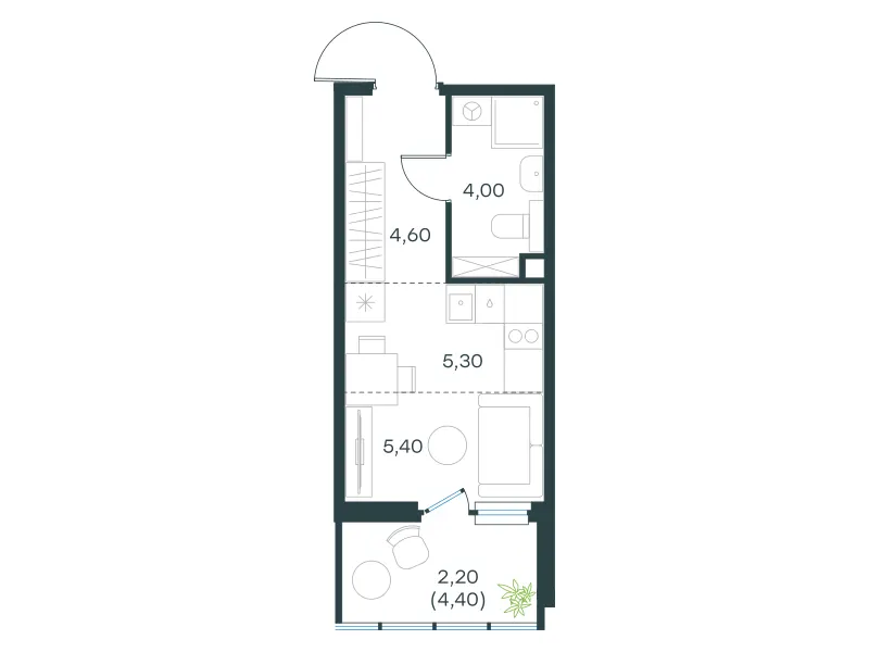 Студия 21.5 м²