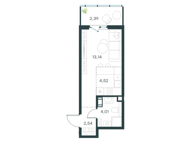 Студия 26.6 м²