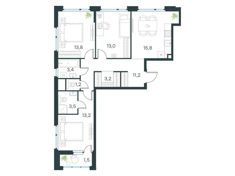 3-комн. 79.8 м²