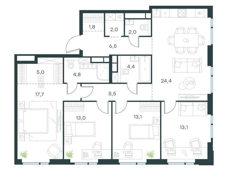 4-комн. 113.3 м²