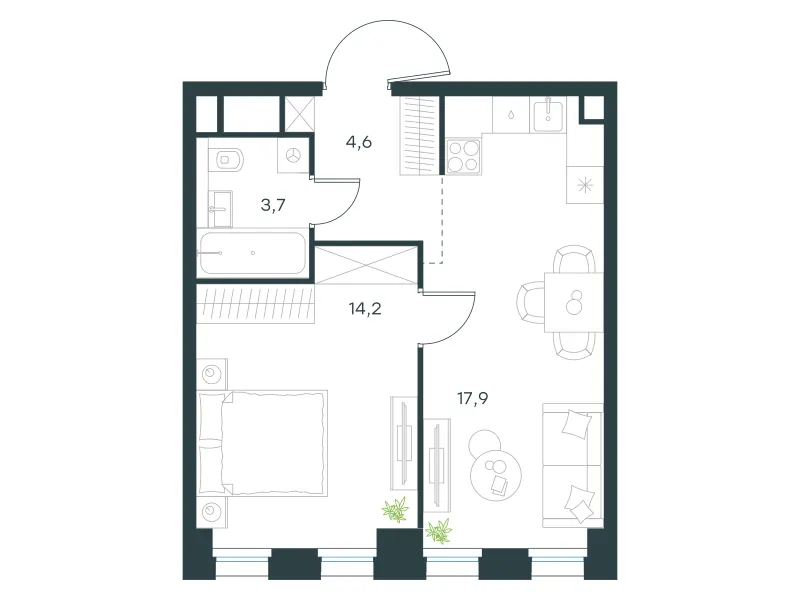 1-комн. 40,4 м²