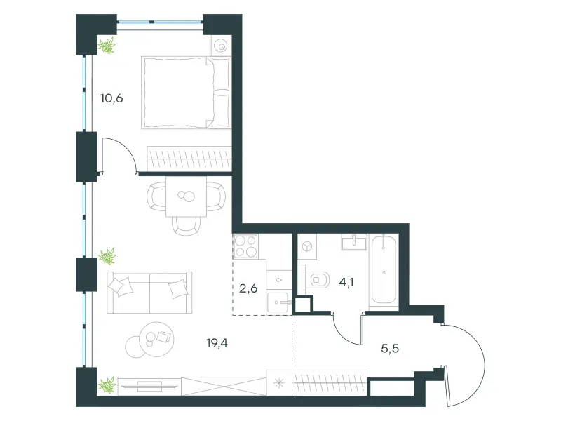 2-комн. 42.6 м²