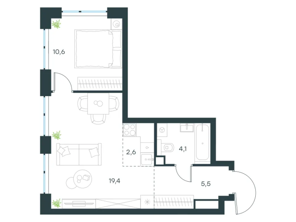 2-комн. 42,6 м²