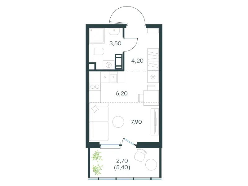 Студия 24.5 м²
