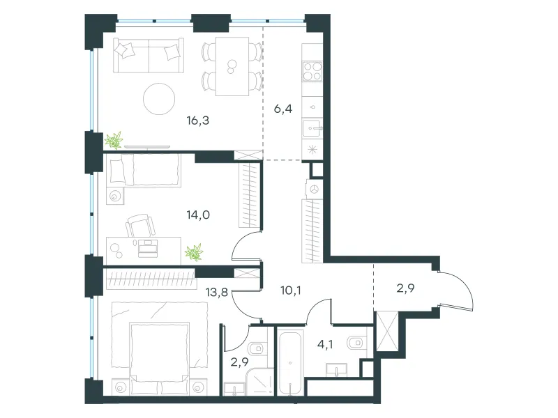 3-комн. 70.5 м²