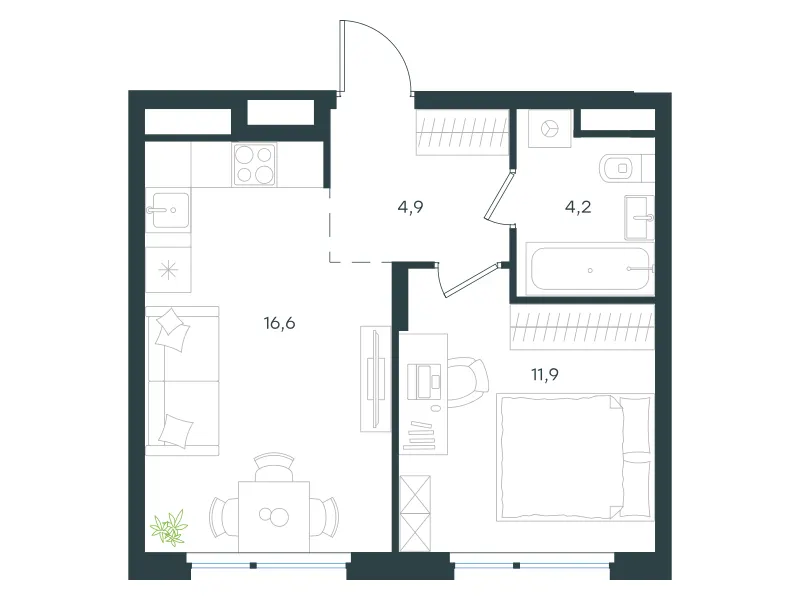 1-комн. 37.6 м²