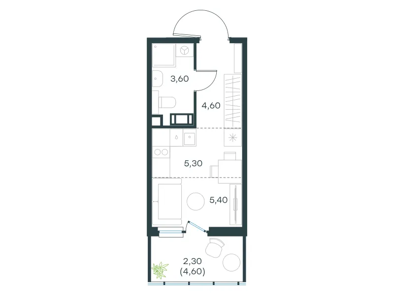 Студия 21.2 м²