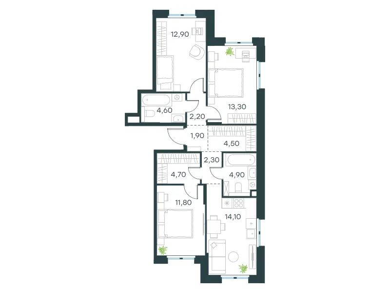 3-комн. 77.2 м²