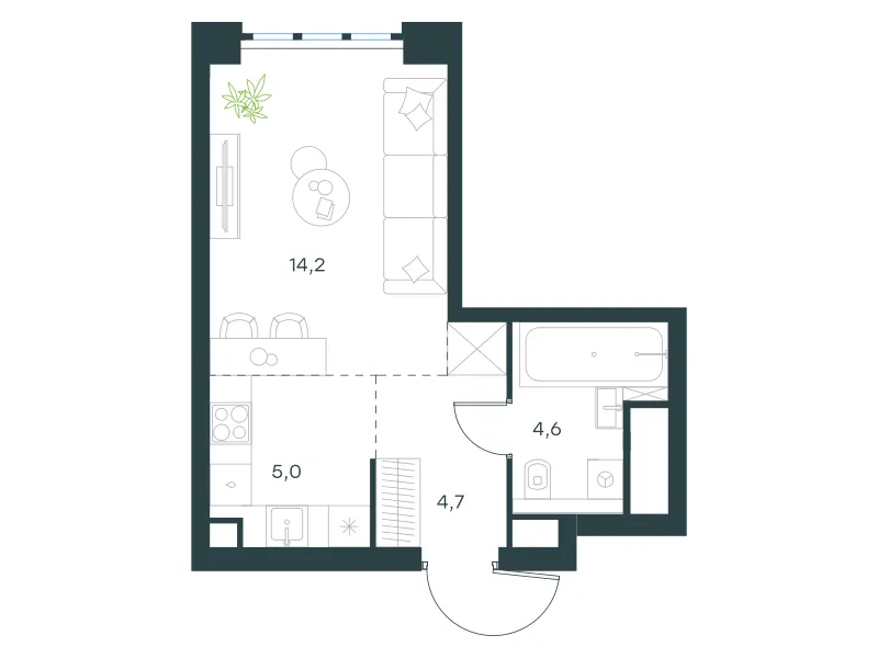 Студия 28.5 м²