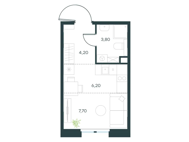 Студия 21.9 м²