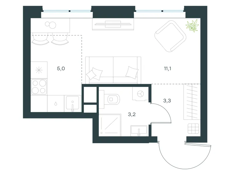Студия 22.6 м²
