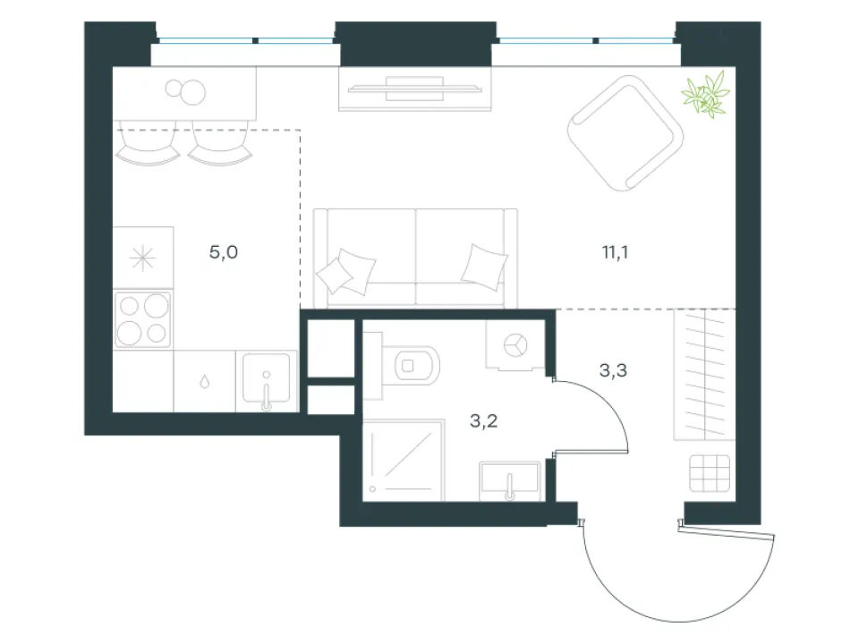 Студия 22,6 м²