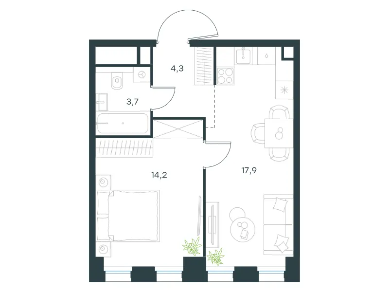 1-комн. 40.1 м²