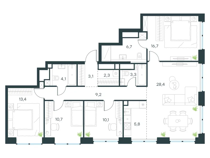 5-комн. 113.8 м²