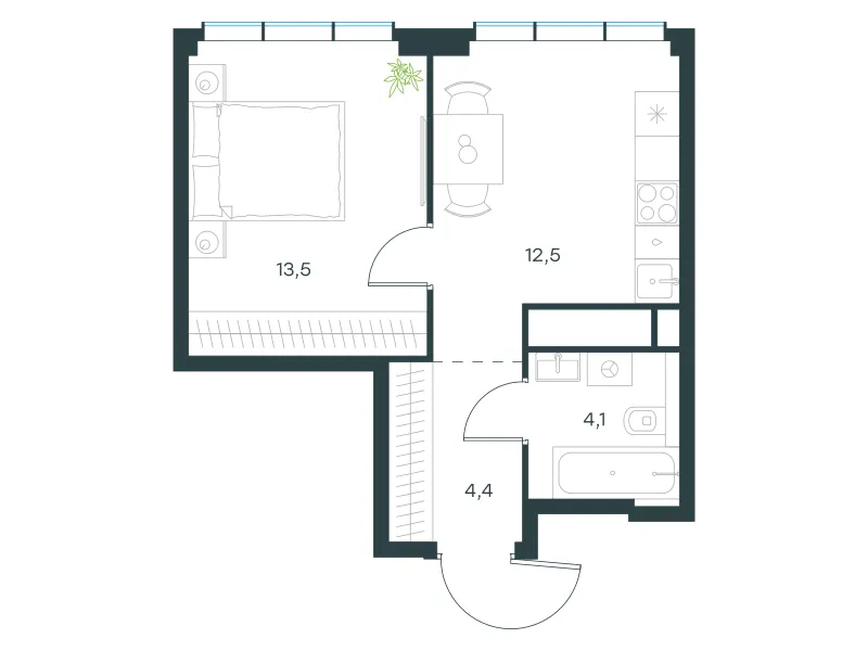1-комн. 34.4 м²
