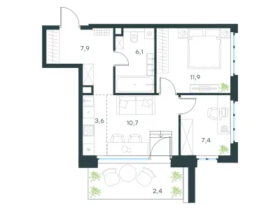55,4 м² — планировка