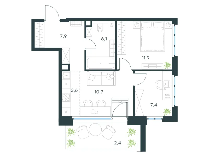 3-комн. 55.4 м²