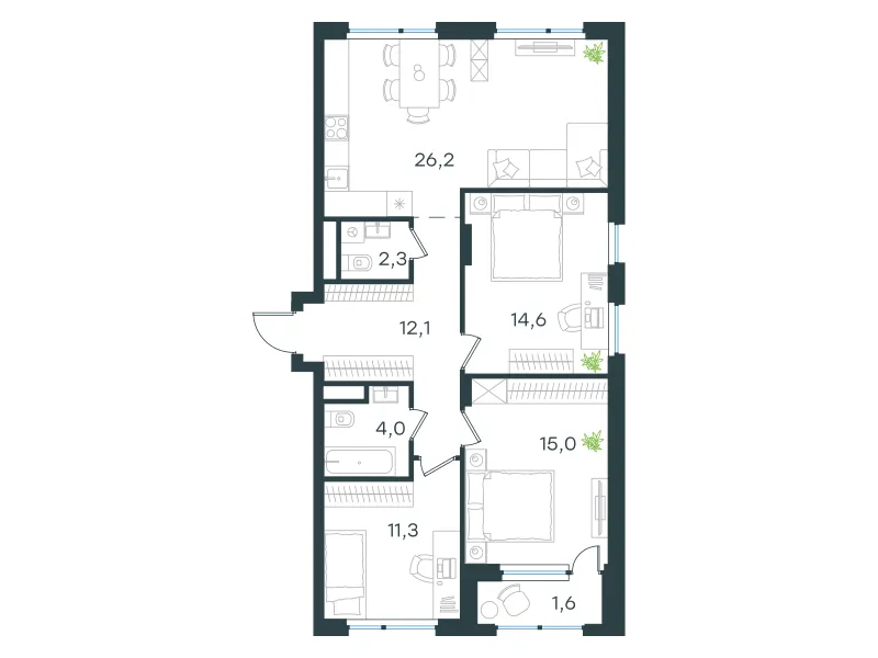 3-комн. 87.1 м²