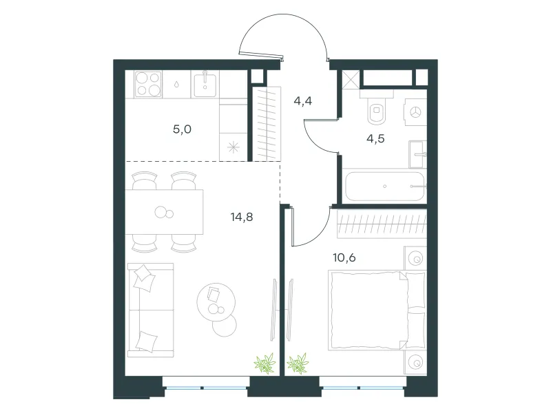 2-комн. 39.3 м²