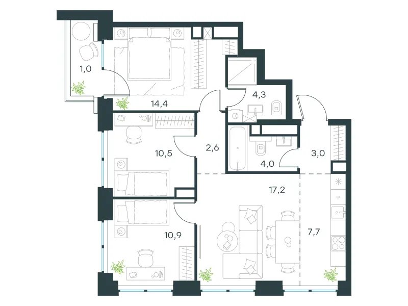 4-комн. 75.6 м²