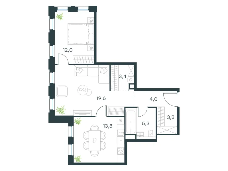 2-комн. 61.4 м²