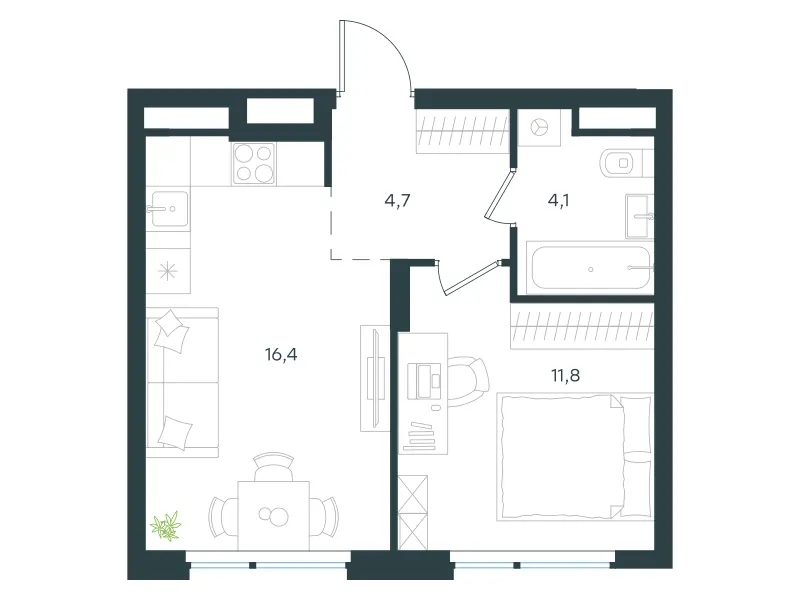 1-комн. 37 м²
