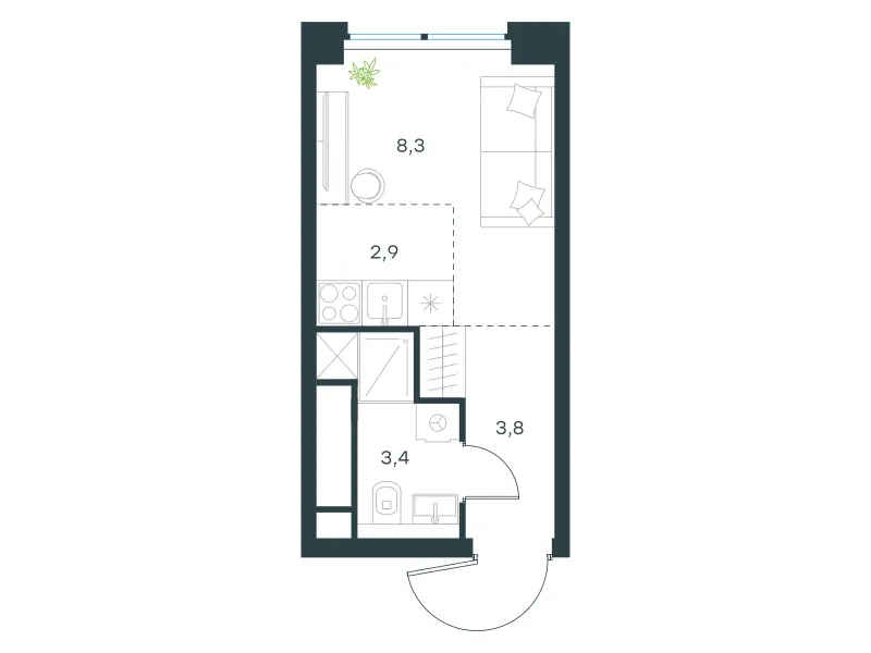 Студия 18.4 м²