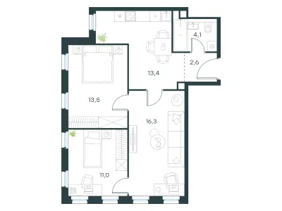 60,9 м² — планировка