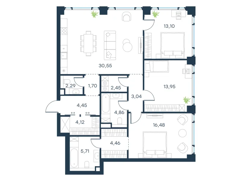 3-комн. 107.2 м²
