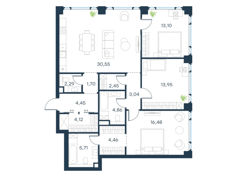3-комн. 107,2 м²
