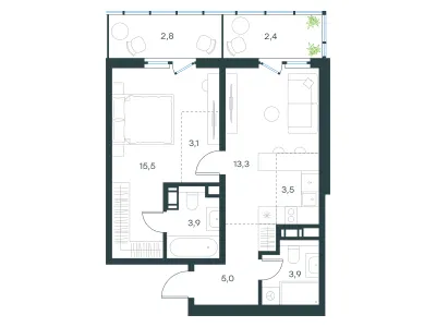 53,6 м² — планировка