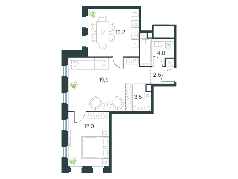 2-комн. 55.8 м²