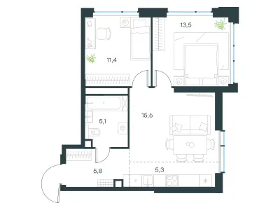 56,7 м² — планировка