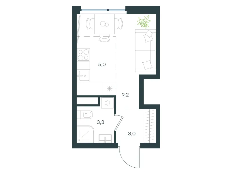 Студия 20.5 м²