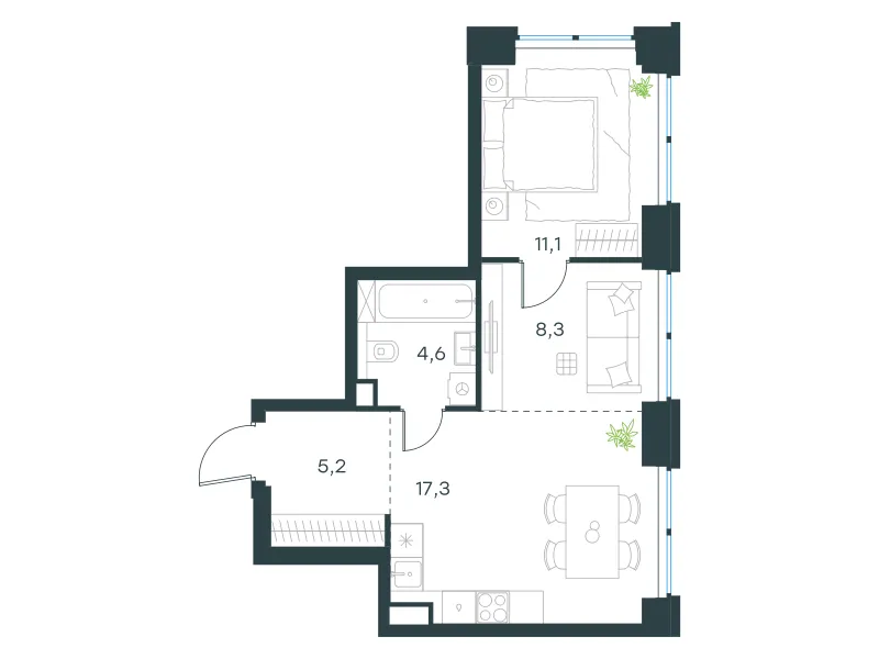 2-комн. 46.5 м²