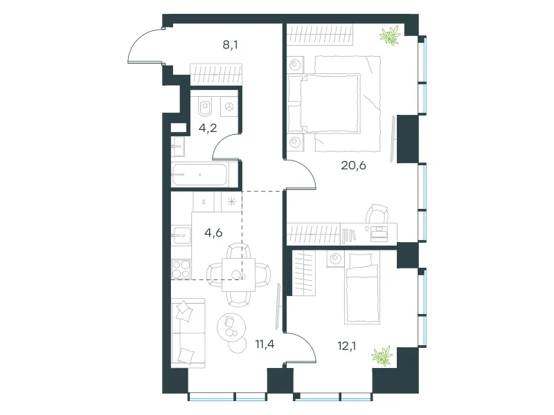 3-комн. 61 м²