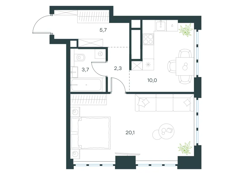 1-комн. 41.8 м²