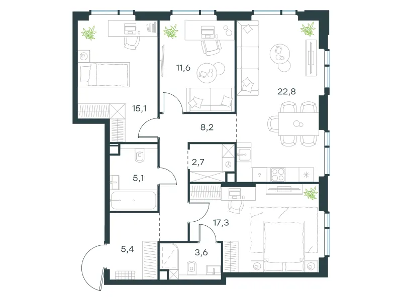3-комн. 91.8 м²
