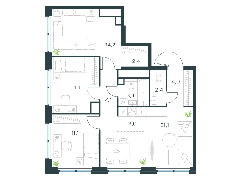 4-комн. 75.3 м²