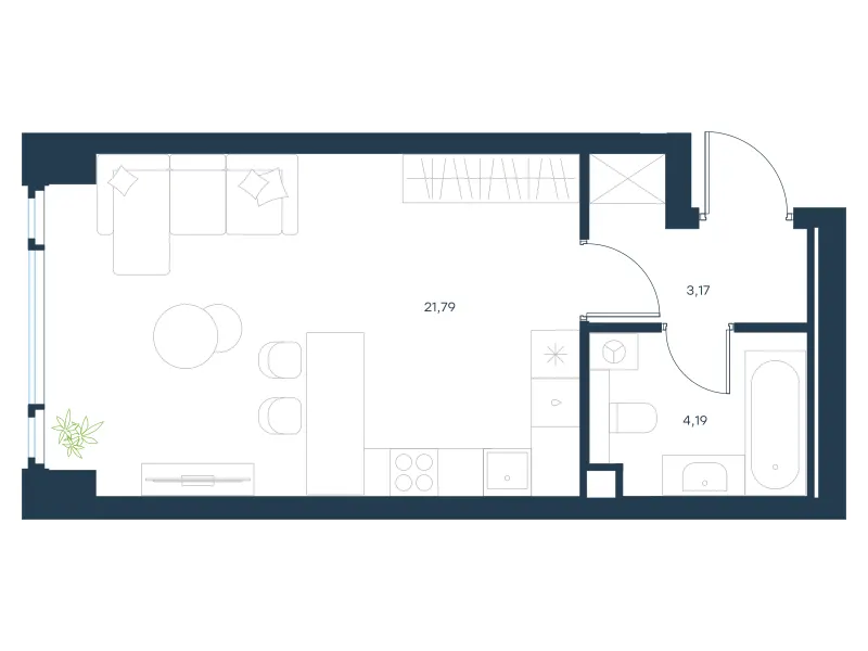 Студия 29.2 м²
