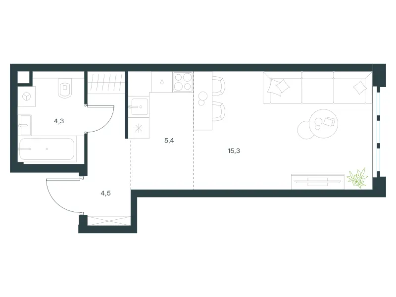 Студия 29.5 м²