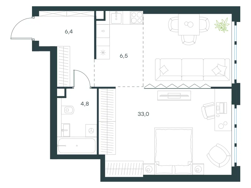 1-комн. 50.7 м²