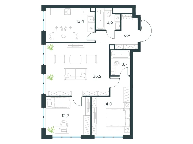 3-комн. 79 м²